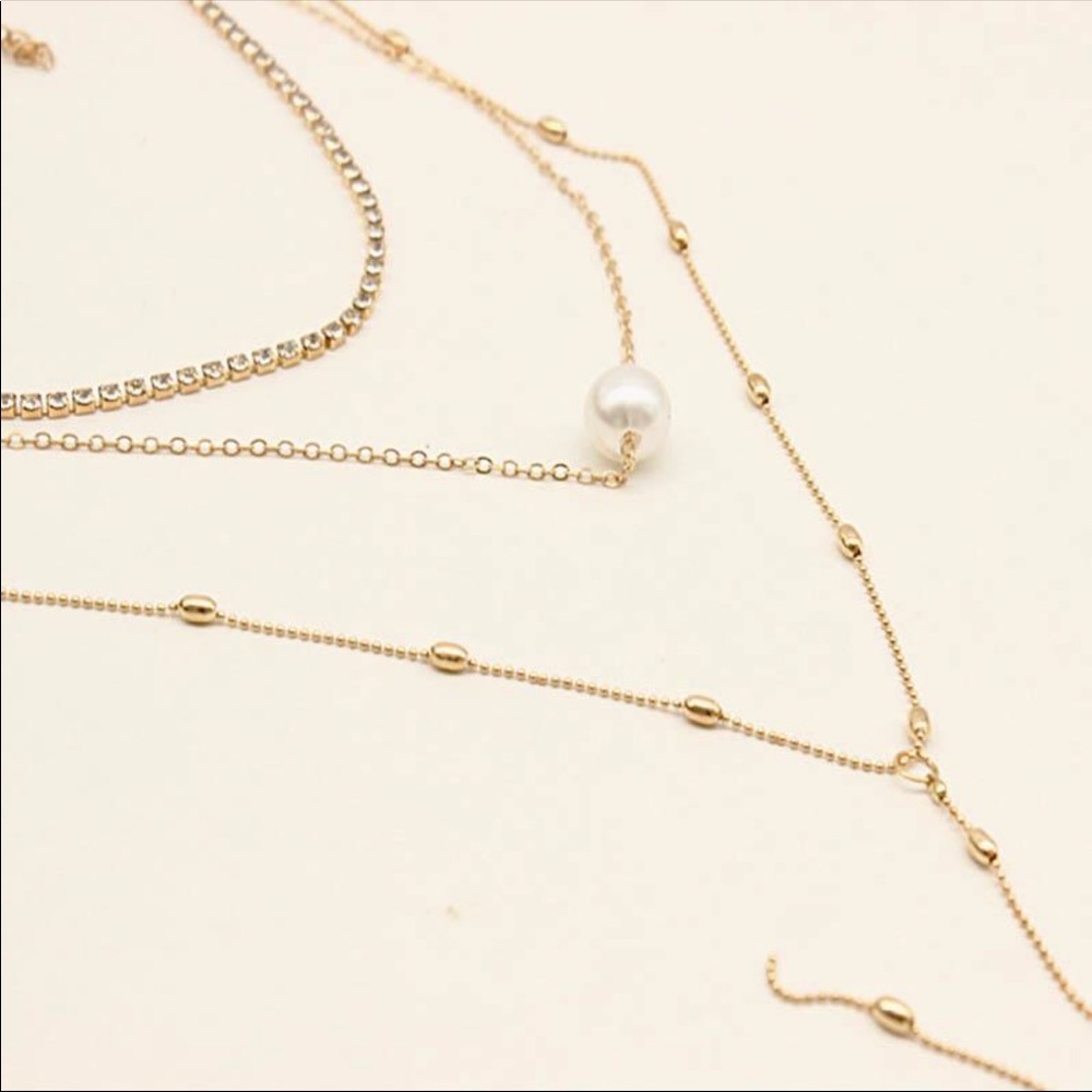 LAST 1! Layered Necklace Gold Pearl Diamond - Picture 7 of 7